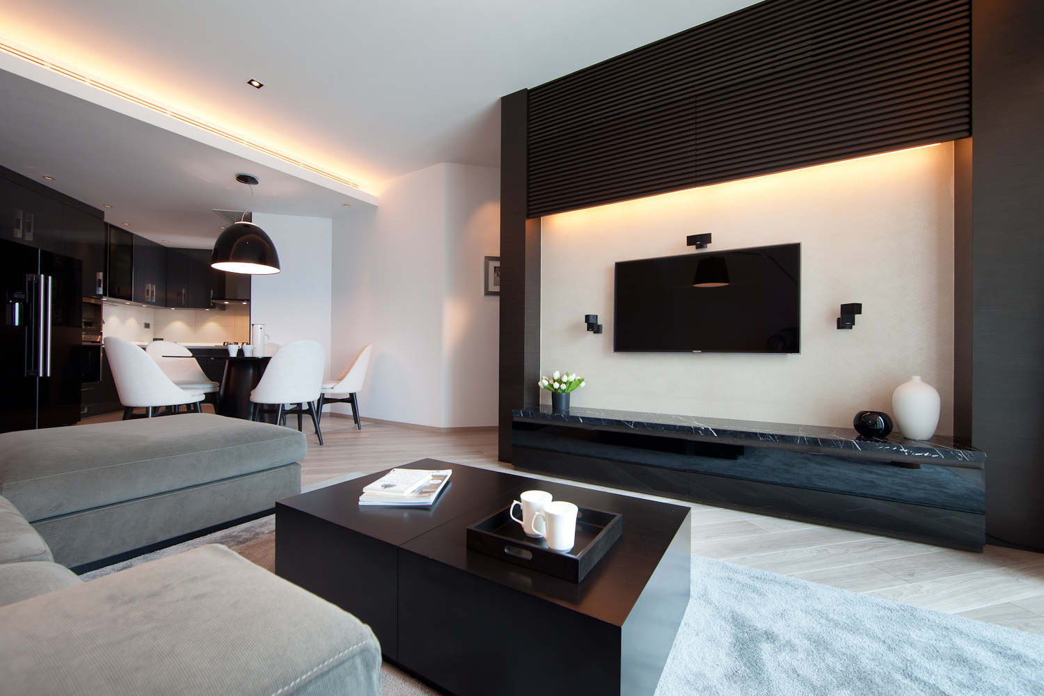 lui design associates residential interior modern apartment minimal hong kong china living room tv plasma screen